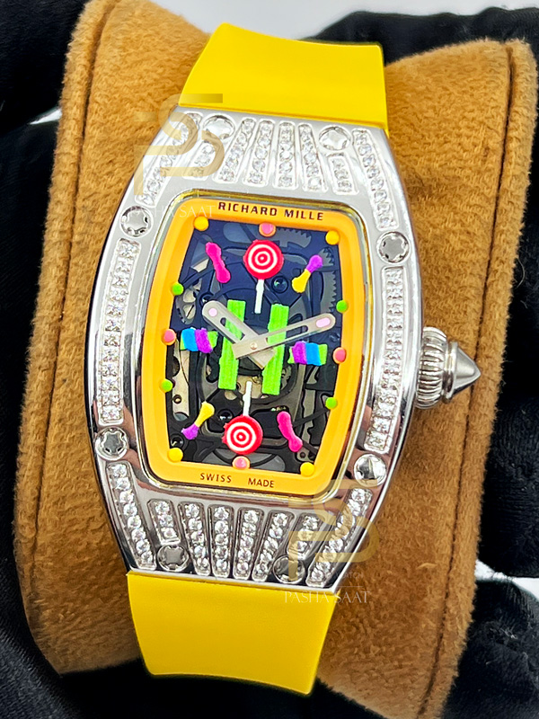 Richard Mille Lady Watch Diamond Yellow Rubber Strap PashaSaat