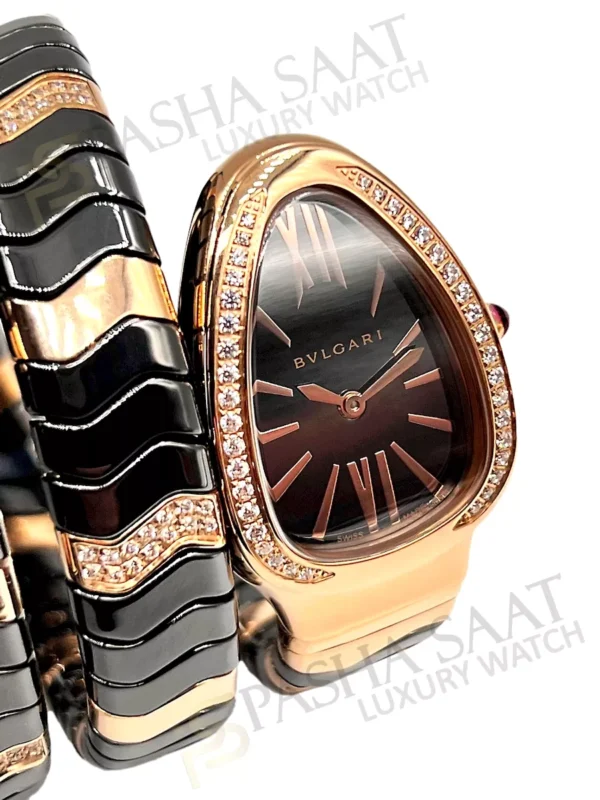 Bulgari Serpenti Spiga 18K Gold Ceramic Diamonds Black Dial