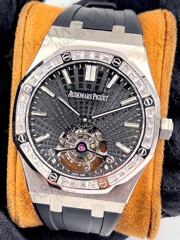AP Tourbillon Royal Oak Siyah Kadran Taşlı Bezel