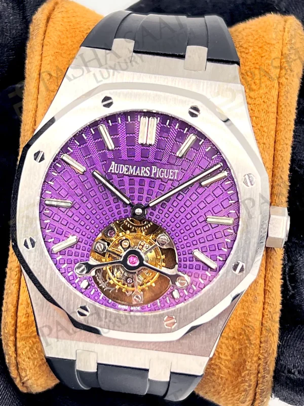 AP Tourbillon Royal Oak Mor Kadran Siyah Silikon Kordon