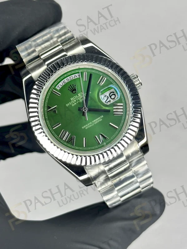 Rolex Day Date Yeşil Tırtıklı Bezel Replika Saat