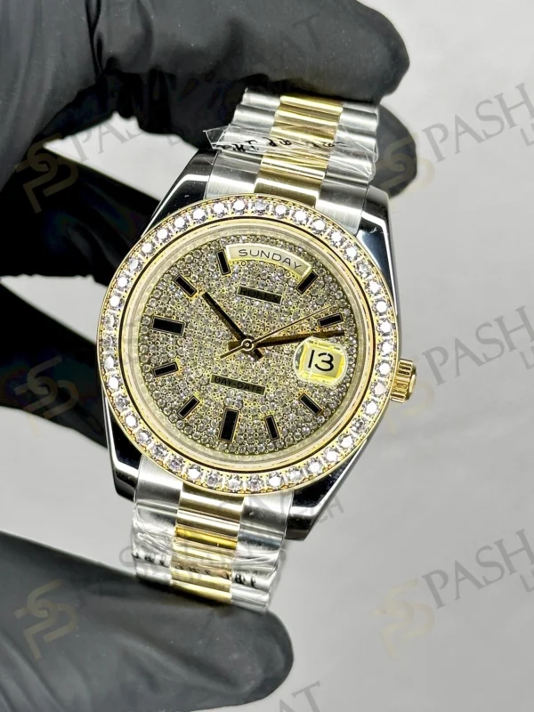 Rolex Day Date Çift Renk Taşlı Kadran Taşlı Bezel