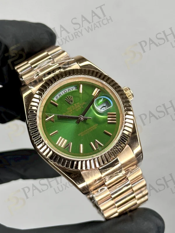 Rolex Day-Date Rose Altın Yeşil Kadran Replika Saat