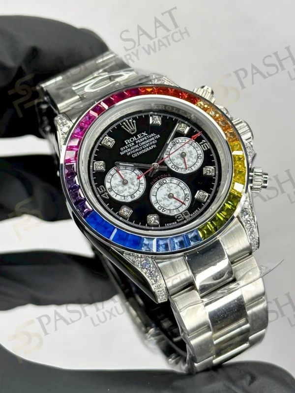 Rolex Daytona Rainbow Baget Taşlı Çelik Saat