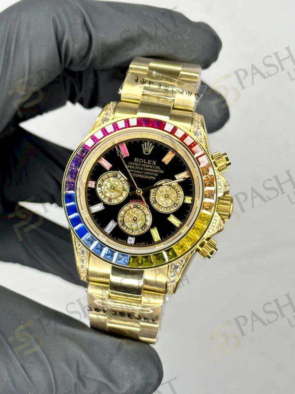 Rolex Daytona Rainbow Altın Rengi Baget Taşlı Replika Saat