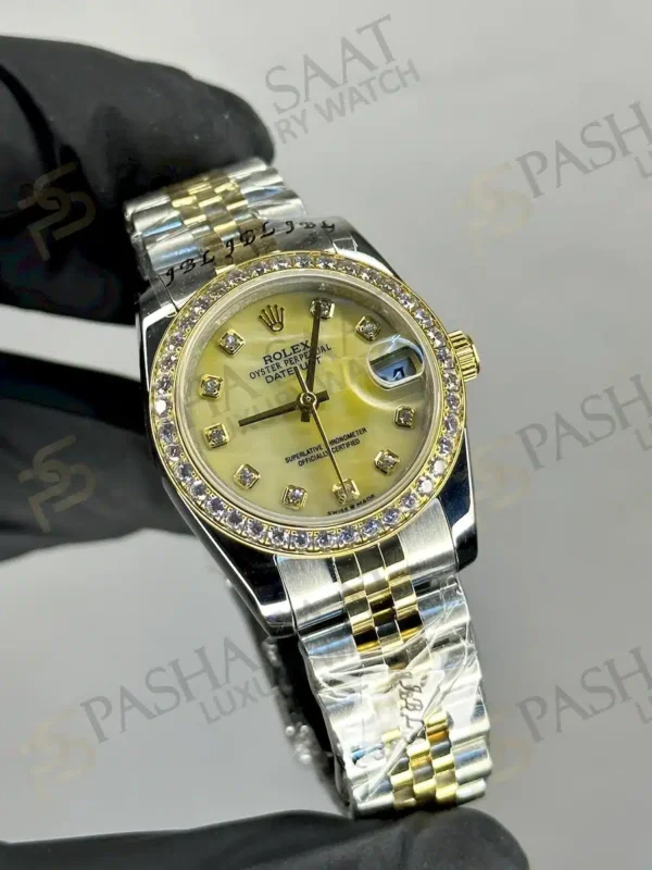 Rolex Datejust 31 Sarı Sedefli Taşlı Kadran Taşlı Bezel