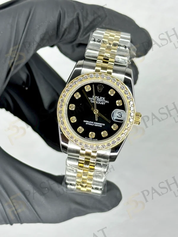 Rolex Datejust Two Tone Black Diamond Dial Lady Watch