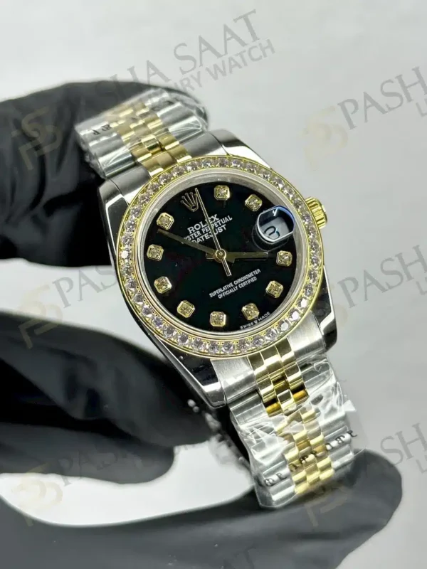 Rolex Datejust Two Tone Black Diamond Dial Lady Watch