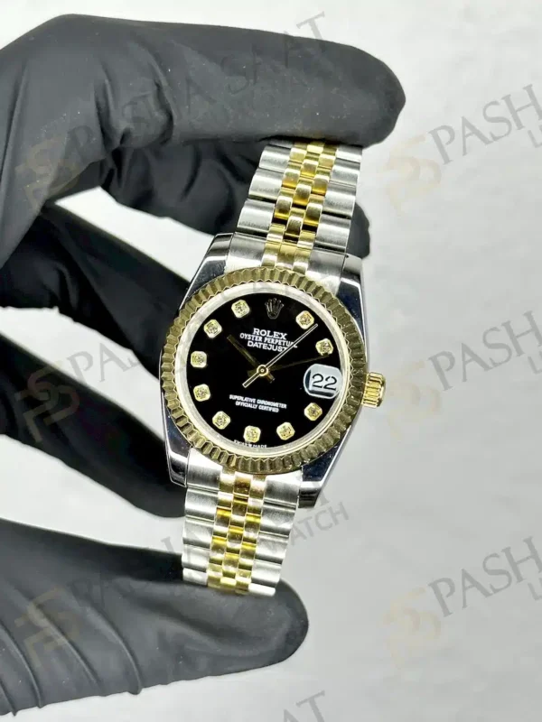 Rolex Datejust Çift Renk Siyah Kadran Taşlı Saat