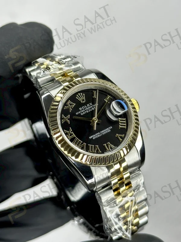 Rolex Datejust Çift Renk Sarı Siyah Romen Rakam