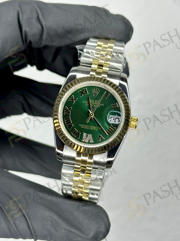 Rolex Datejust Çift Renk Yeşil Taşlı Kadın Saati