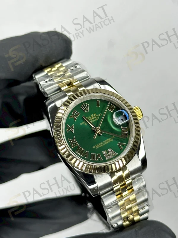 Rolex Datejust Çift Renk Yeşil Taşlı Kadın Saati