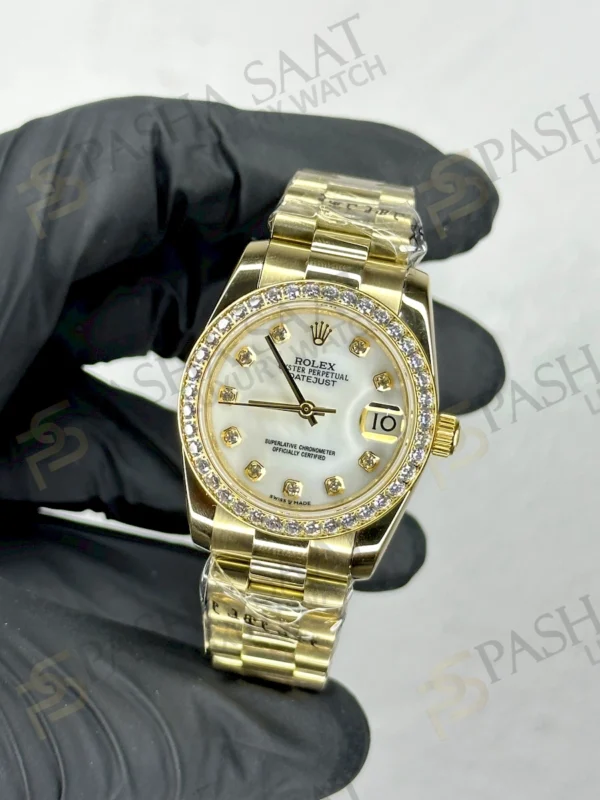 Rolex Datejust Altın Beyaz Taşlı Kadran Kadın Saati