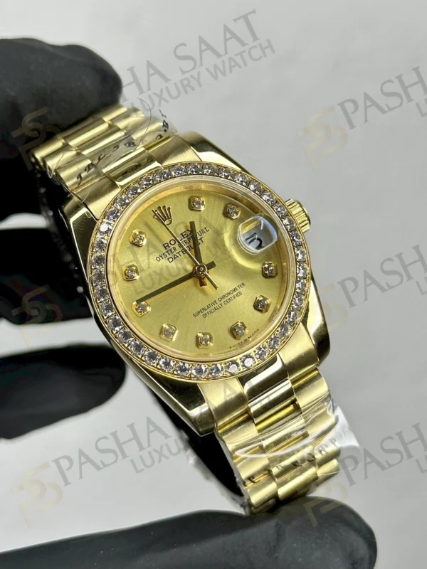 Rolex Datejust Altın Sarı Taşlı Kadran Replika Saat