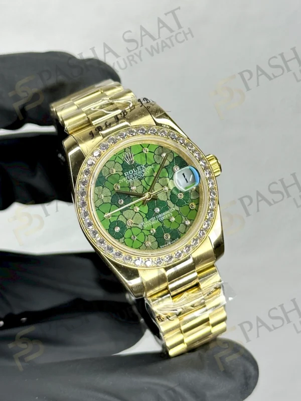 Rolex Datejust Sarı Altın Rengi Çiçek Desenli Saat