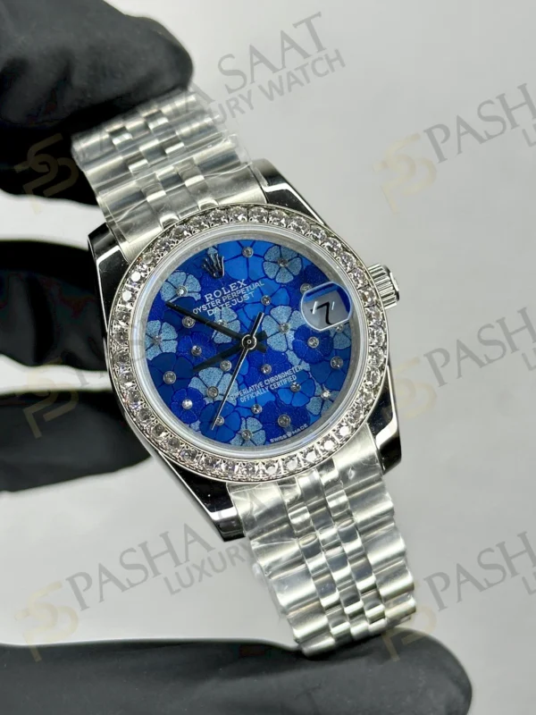 Rolex Datejust 31 Çelik Mavi Çiçek Desenli Replika Saat
