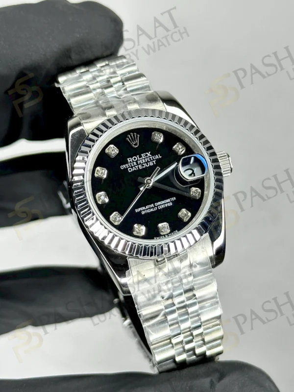 Rolex Datejust 31 Çelik Siyah Taşlı Kadran Replika Saat