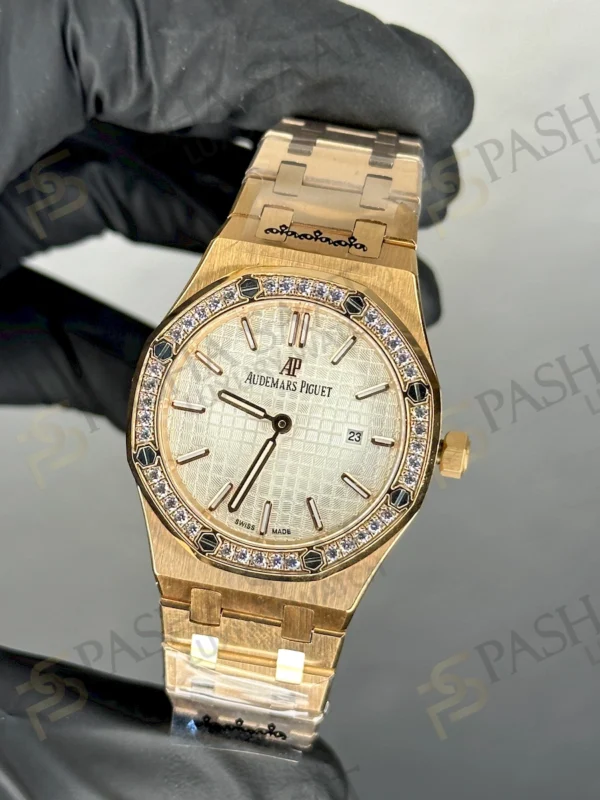 AP Royal Oak 33 Rose Gold Taşlı Bezel Beyaz Kadran