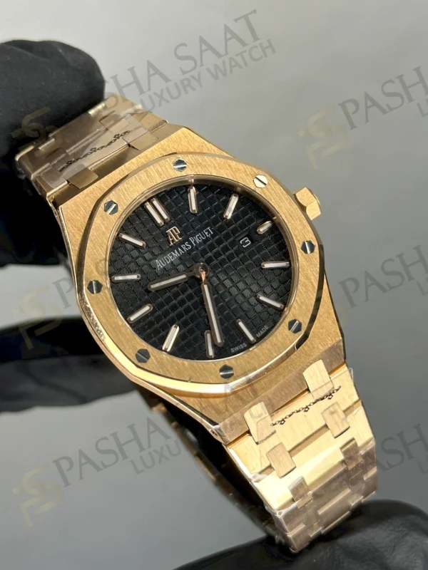 AP Royal Oak 33 Rose Gold Siyah Kadran Replika Saat