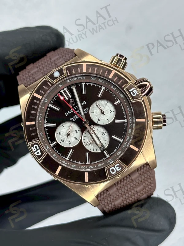 Breitling Chronomat Rose Gold Kahve Silikon Kordon