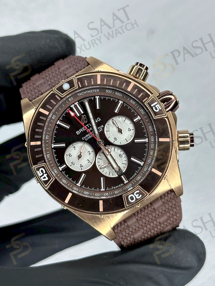 Breitling Chronomat Rose Gold Kahve Silikon Kordon Breitling Chronomat Rose Gold Kahve Silikon Kordon