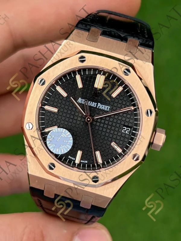 Audemars Piguet Royal Oak 15500 Rose Gold Siyah Kadran Deri Kordon Superclone Saat
