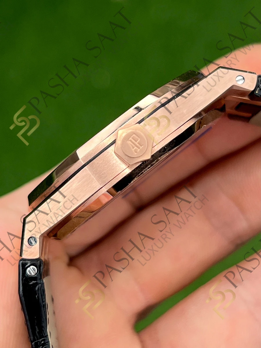 Audemars Piguet Royal Oak 15500 Rose Gold Siyah Kadran Deri Kordon Superclone Saat Audemars Piguet Royal Oak 15500 Rose Gold Siyah Kadran Deri Kordon Superclone Saat - Görsel 4