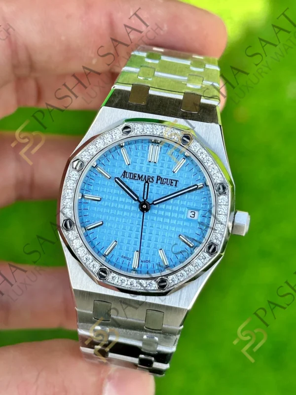 Audemars Piguet Royal Oak 34mm Taşlı Bezel Buz Mavi Kadran Superclone Saat