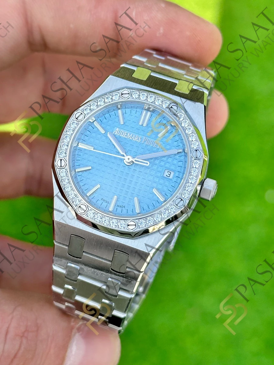 Audemars Piguet Royal Oak 34mm Taşlı Bezel Buz Mavi Kadran Superclone Saat Audemars Piguet Royal Oak 34mm Taşlı Bezel Buz Mavi Kadran Superclone Saat - Görsel 2
