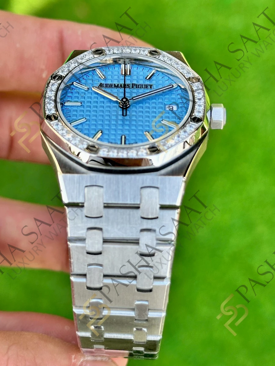 Audemars Piguet Royal Oak 34mm Taşlı Bezel Buz Mavi Kadran Superclone Saat Audemars Piguet Royal Oak 34mm Taşlı Bezel Buz Mavi Kadran Superclone Saat - Görsel 3