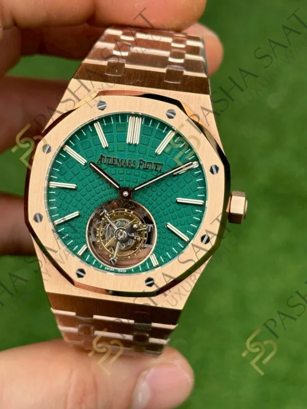 Eta Saat - Pasha Saat Audemars Piguet Royal Oak 41 Flying Tourbillon Rose Gold Yeşil Kadran 26533OR