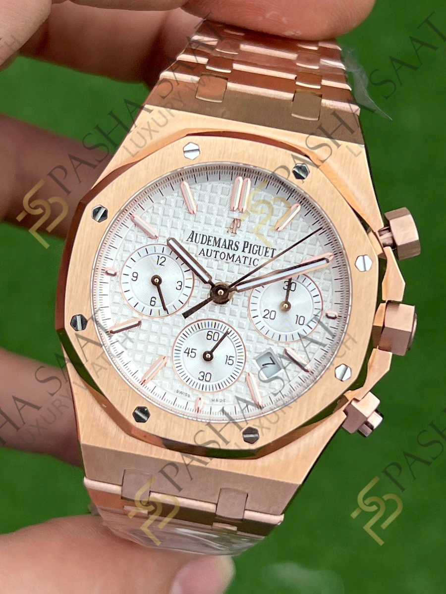 Audemars Piguet Royal Oak Chronograph 26240st Rose Gold Beyaz Kadran Clone Eta Saat