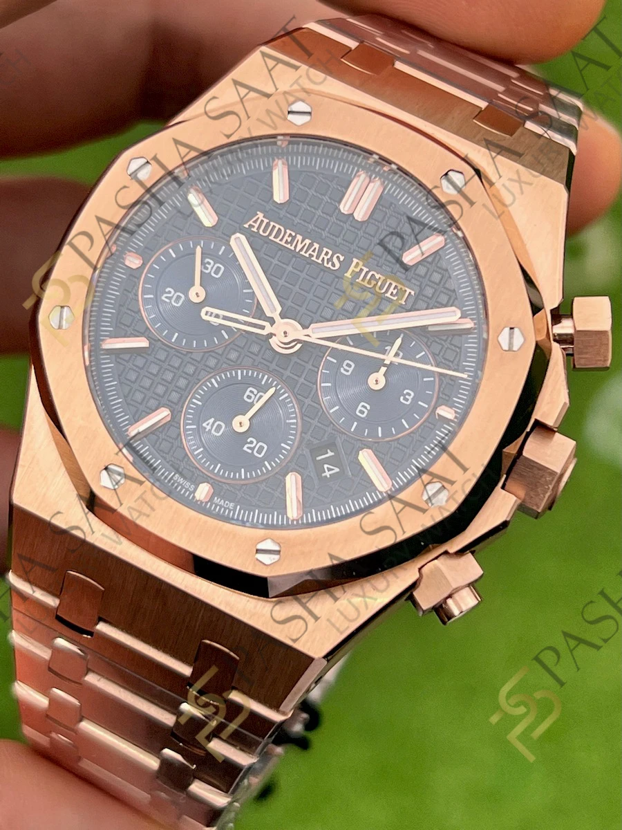 Audemars Piguet Royal Oak Chronograph 26240st Rose Gold Lacivert Kadran Clone Eta Saat - Görsel 2