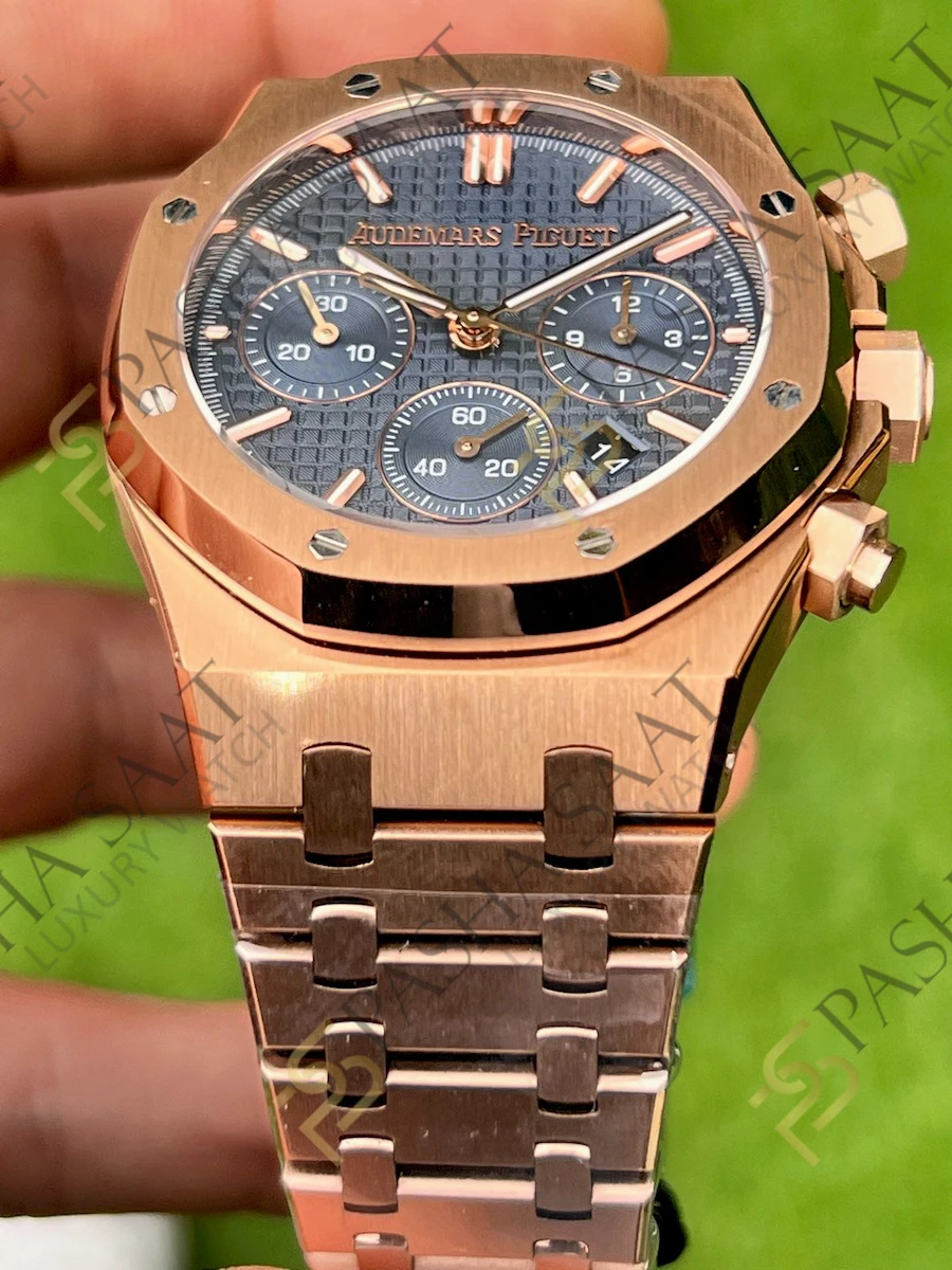 Audemars Piguet Royal Oak Chronograph 26240st Rose Gold Lacivert Kadran Clone Eta Saat - Görsel 3