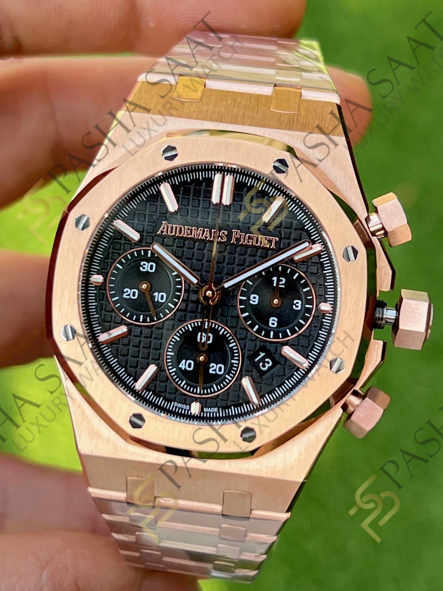 Audemars Piguet Royal Oak Chronograph 26240st Rose Gold Siyah Kadran Clone Eta Saat