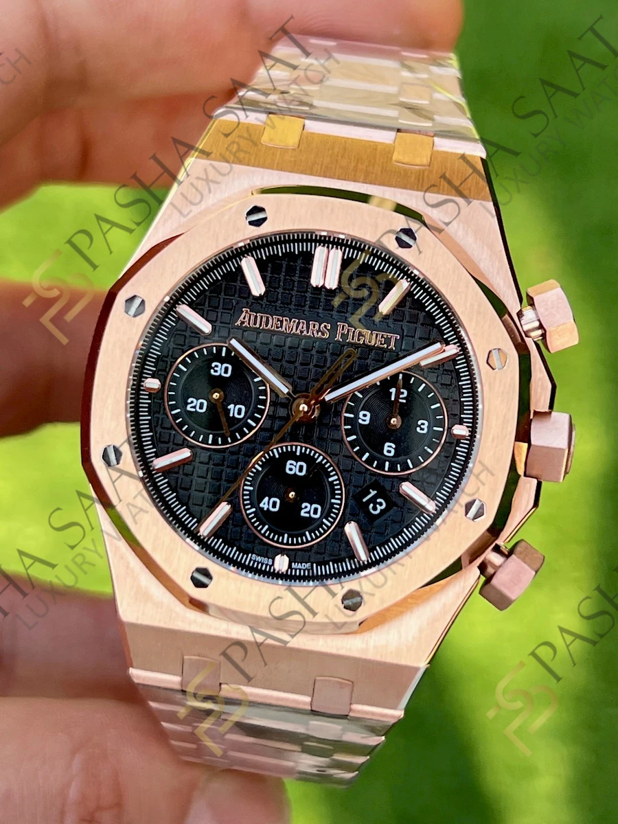 Audemars Piguet Royal Oak Chronograph 26240st Rose Gold Siyah Kadran Clone Eta Saat - Görsel 4