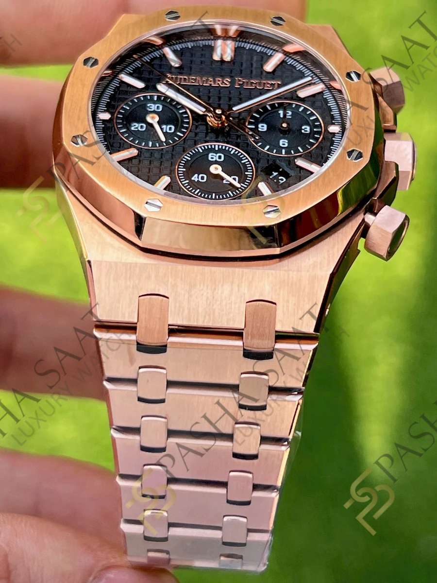 Audemars Piguet Royal Oak Chronograph 26240st Rose Gold Siyah Kadran Clone Eta Saat - Görsel 6