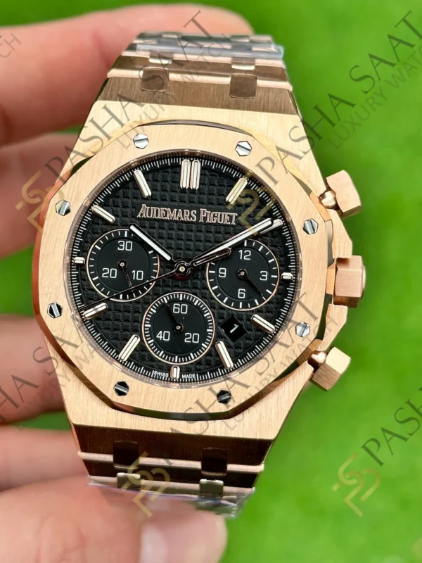 Audemars Piguet Royal Oak Chronograph 26240st Rose Gold Siyah Kadran SuperClone Eta Saat