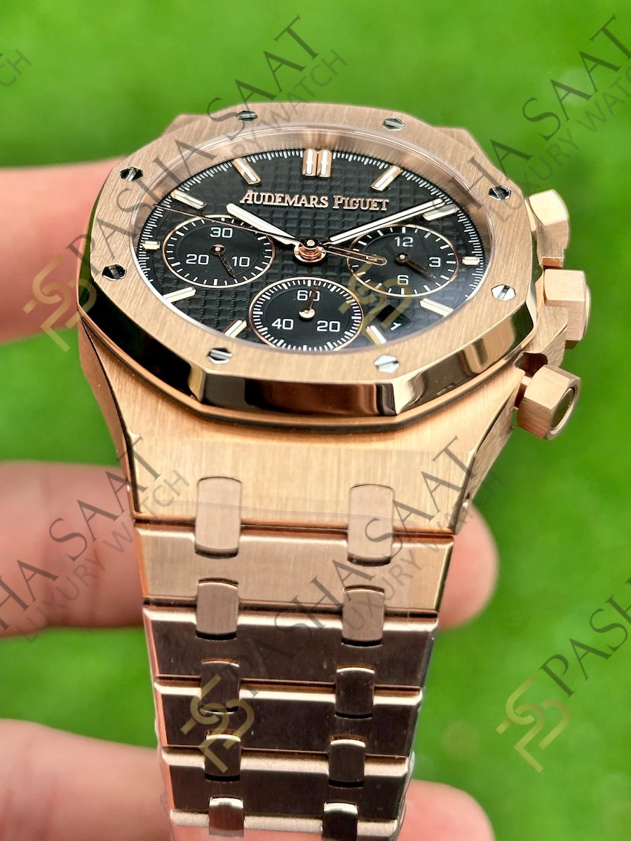 Audemars Piguet Royal Oak Chronograph 26240st Rose Gold Siyah Kadran SuperClone Eta Saat - Görsel 3