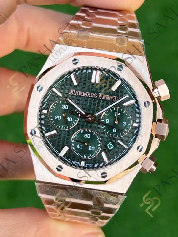 Audemars Piguet Royal Oak Chronograph 26240st Rose Gold Yeşil Kadran Clone Eta Saat