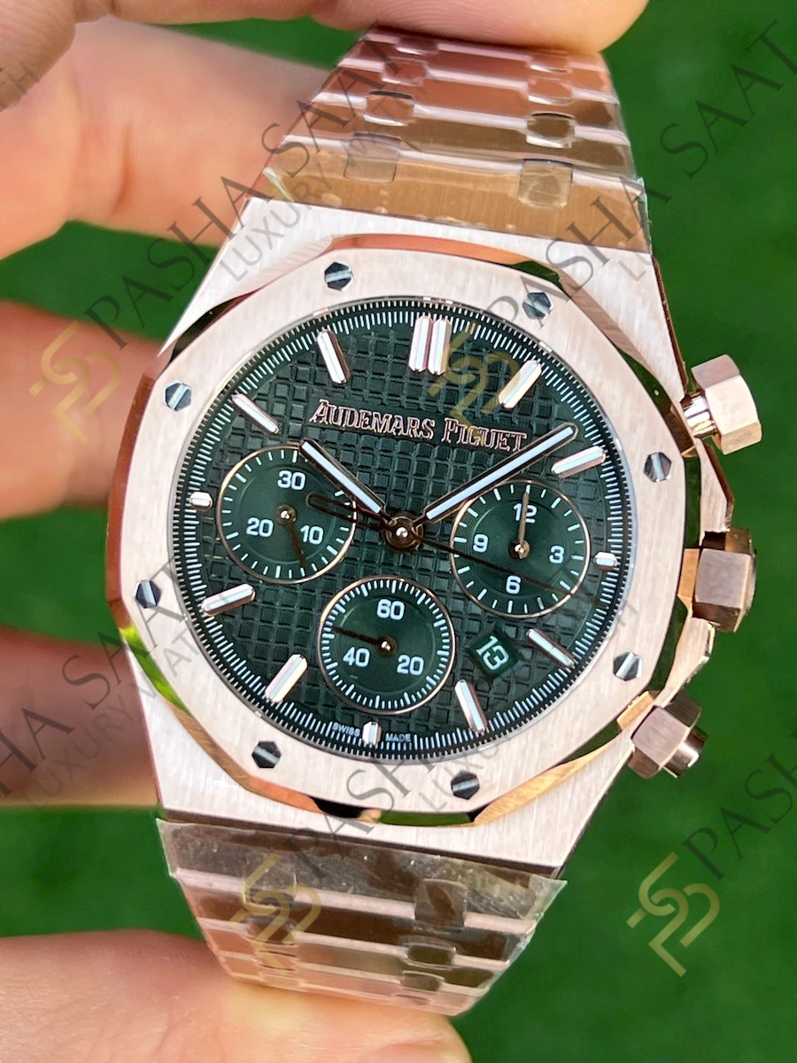 Audemars Piguet Royal Oak Chronograph 26240st Rose Gold Yeşil Kadran Clone Eta Saat