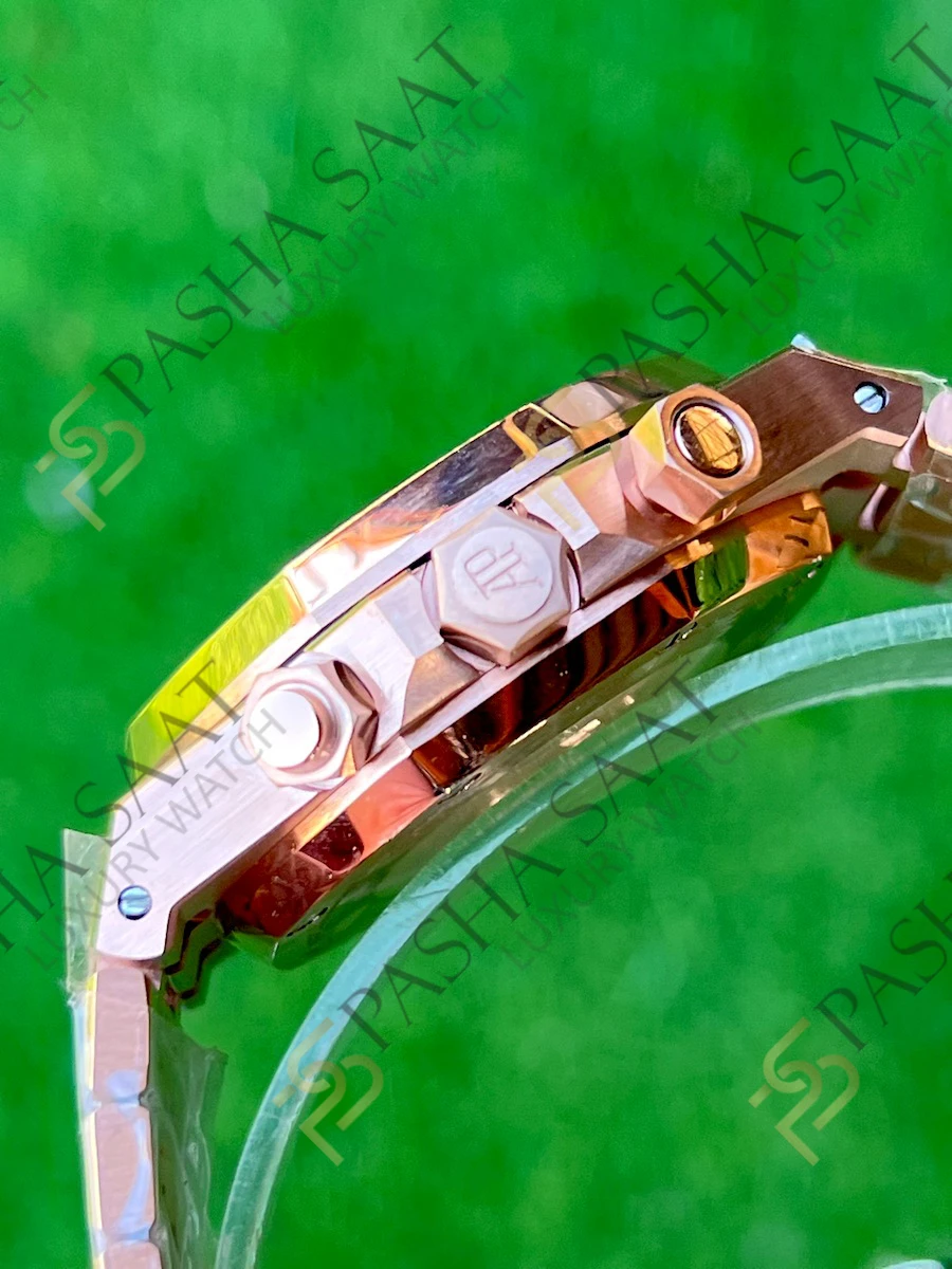 Audemars Piguet Royal Oak Chronograph 26240st Rose Gold Yeşil Kadran Clone Eta Saat - Görsel 4