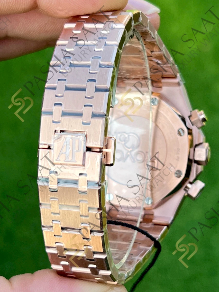 Audemars Piguet Royal Oak Chronograph 26240st Rose Gold Yeşil Kadran Clone Eta Saat - Görsel 5