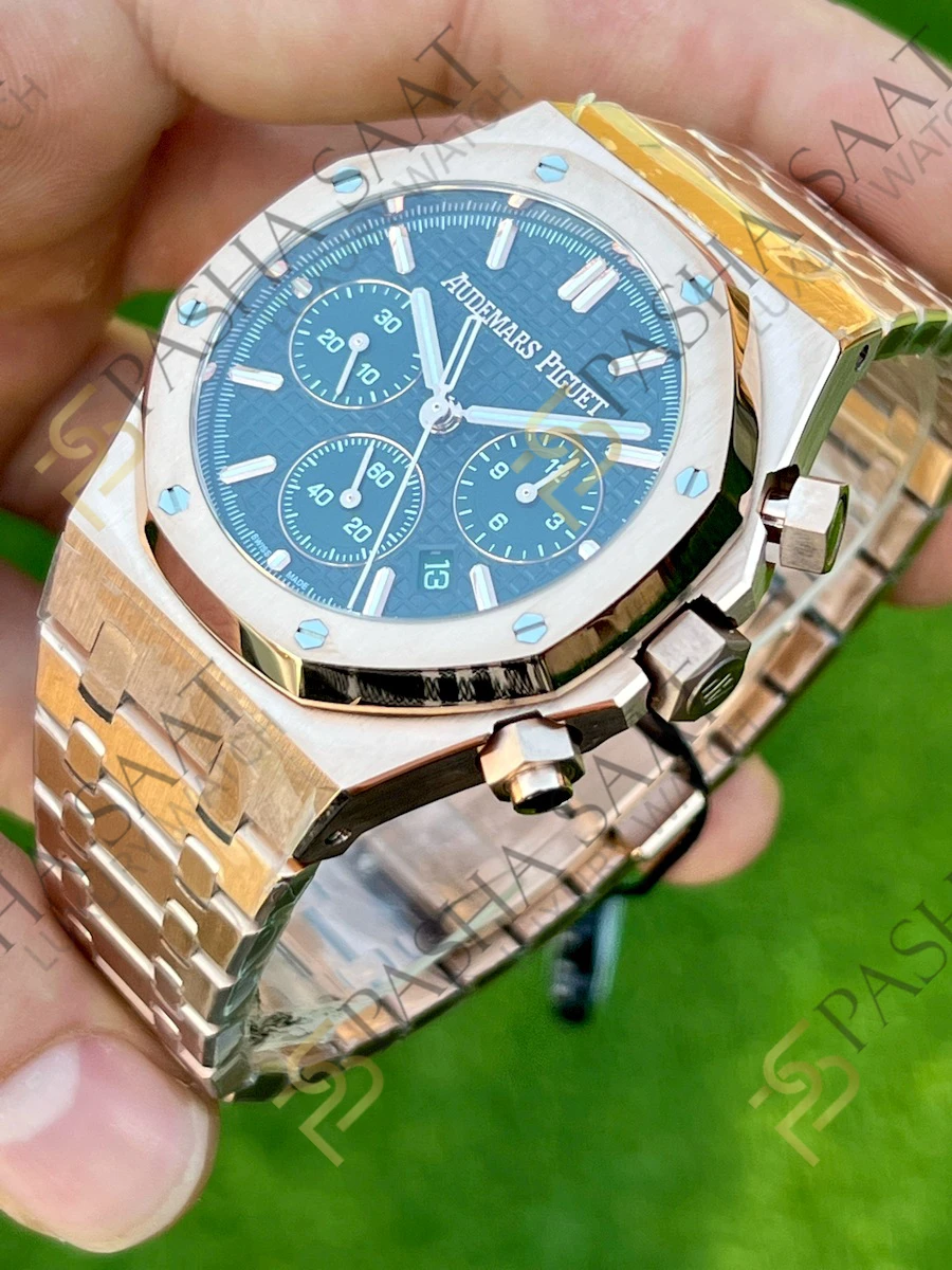 Audemars Piguet Royal Oak Chronograph 26240st Rose Gold Yeşil Kadran Clone Eta Saat - Görsel 8