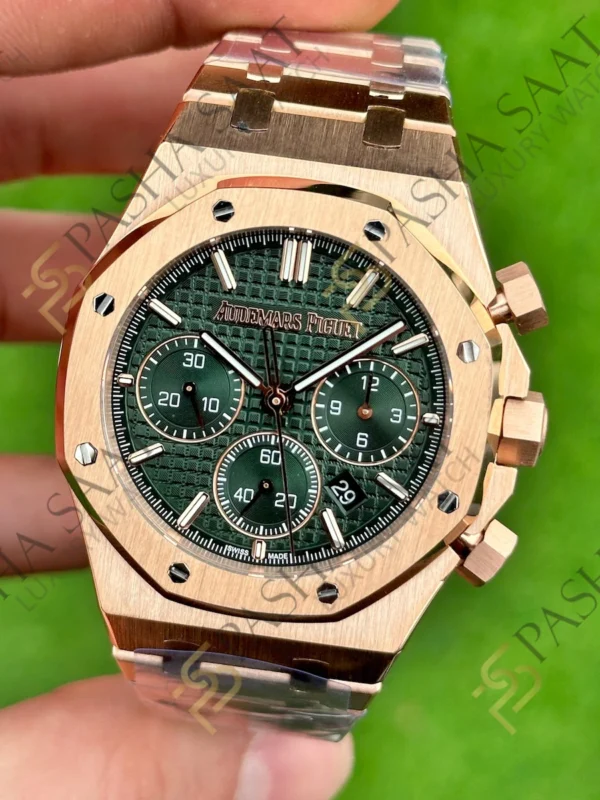 Audemars Piguet Royal Oak Chronograph 26240st Rose Gold Yeşil Kadran SuperClone Eta Saat