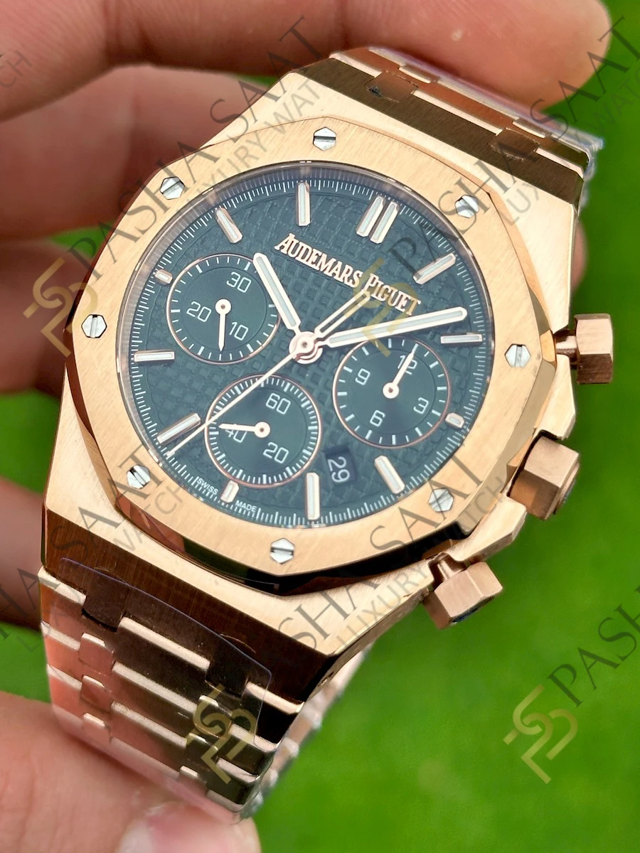 Audemars Piguet Royal Oak Chronograph 26240st Rose Gold Yeşil Kadran SuperClone Eta Saat - Görsel 2