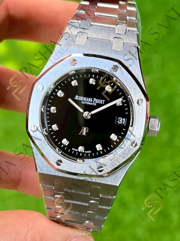 Eta Saat - Pasha Saat Audemars Piguet Royal Oak Jumbo 39 Siyah Taşlı Kadran 15206 Superklon ETA Saat