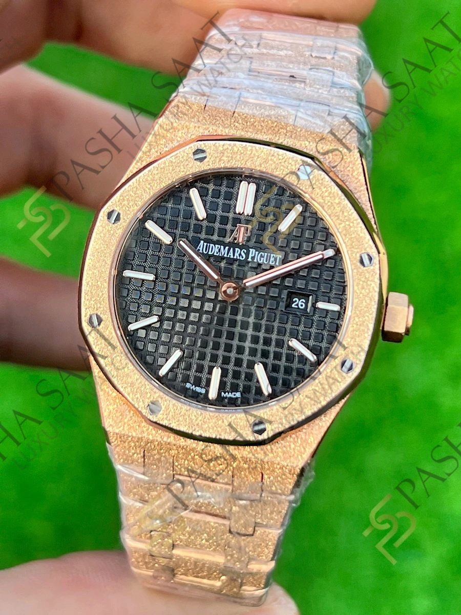 Audemars Piguet Royal Oak Lady Frosted Rose Gold Siyah Kadran Quartz Eta Saat Audemars Piguet Royal Oak Lady Frosted Rose Gold Siyah Kadran Quartz Eta Saat