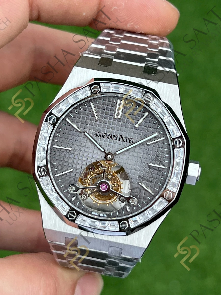 Audemars Piguet Royal Oak Tourbillon Gri Kadran Taşlı Bezel Superclone Saat 26516