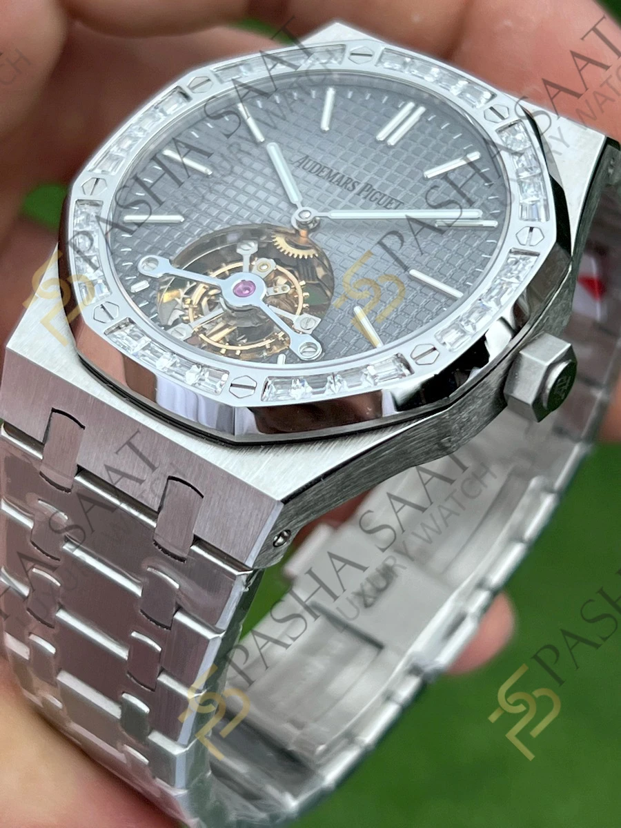 Audemars Piguet Royal Oak Tourbillon Gri Kadran Taşlı Bezel Superclone Saat 26516 - Görsel 3